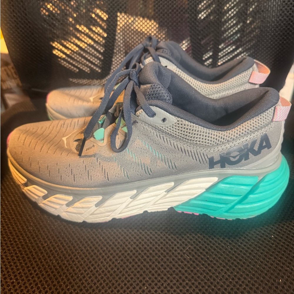 Hoka Gray and Teal Running Shoes